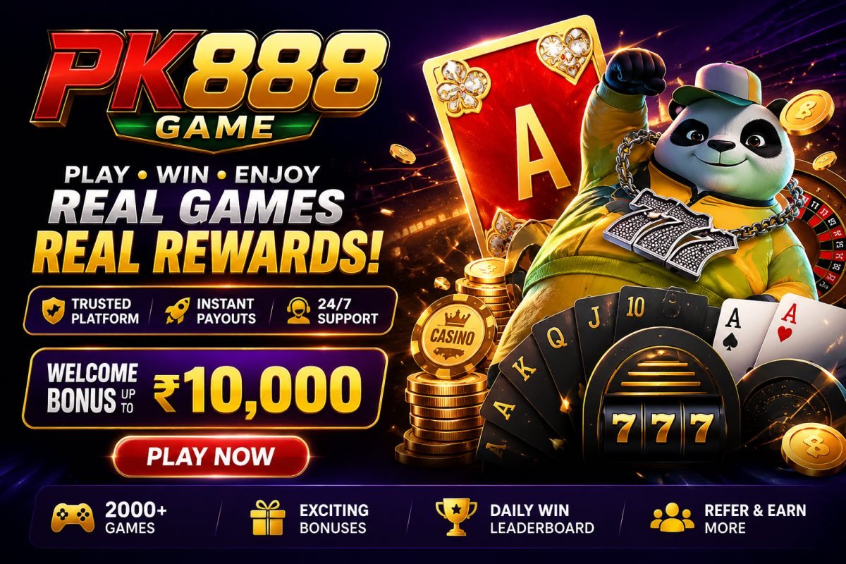 PK888 Game banner — play, win and enjoy real games with a welcome bonus up to 10,000, 2000+ games, exciting bonuses, daily win leaderboard and refer and earn